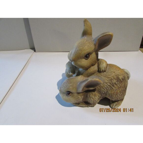 HOMCO SWEET BUNNY RABBITS 1455 FIGURINE VINTAGE VINTAGE BROWN EYES - Picture 1 of 4